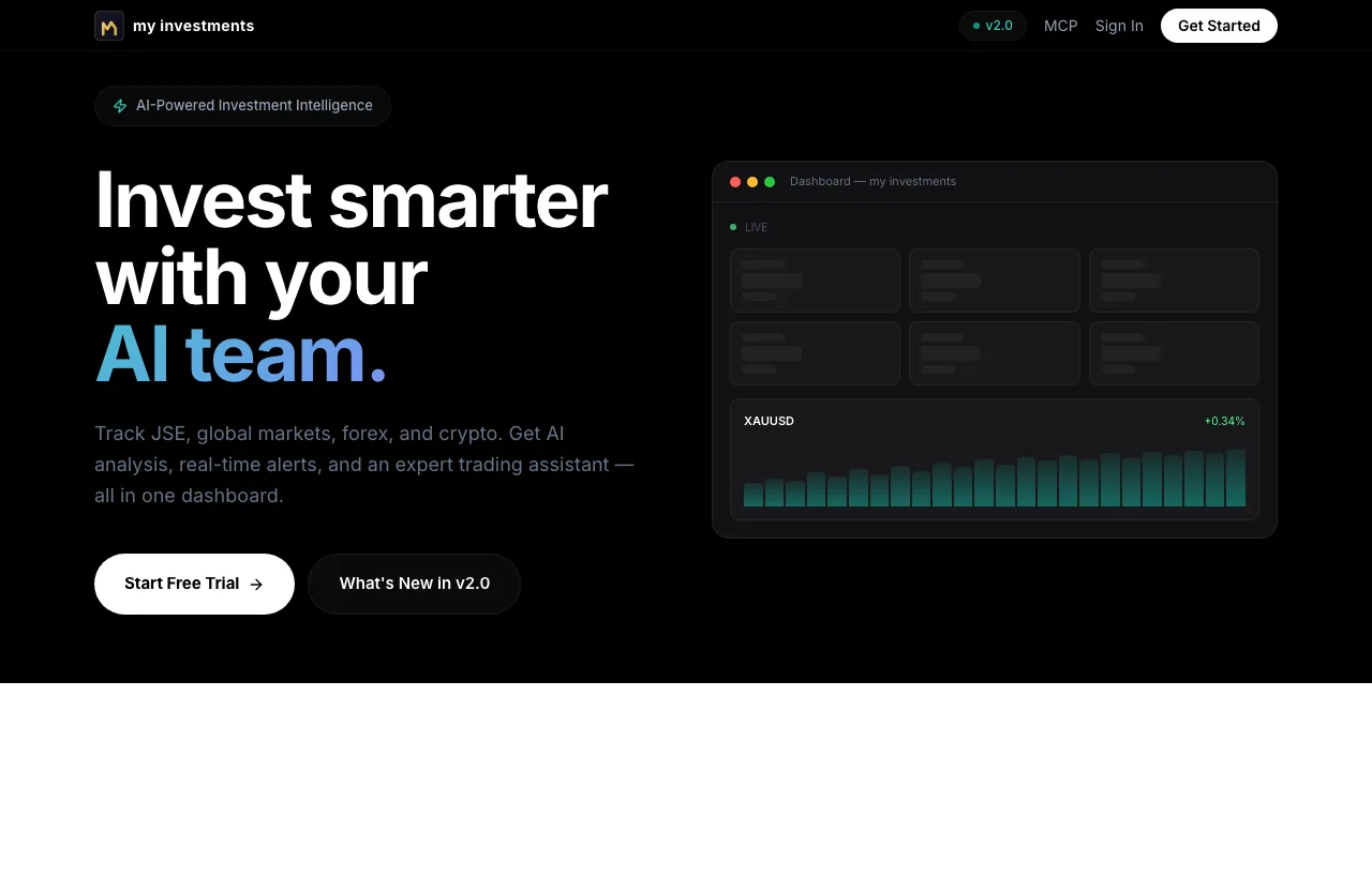 My Investments AI trading dashboard preview
