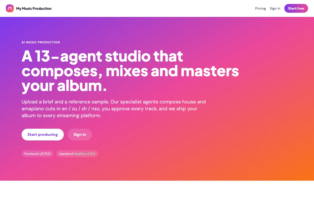 My Music Production AI studio preview